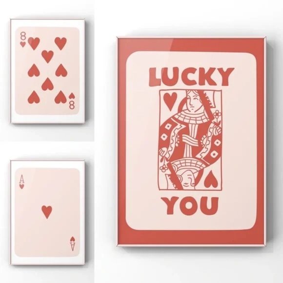 Trendy Retro Wall Art Set Of 3, Retro Trendy Aesthetic Print, Red Ace Card print